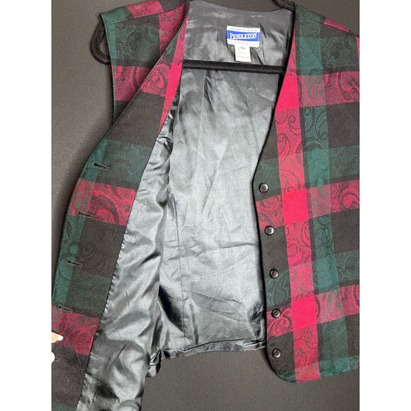 Pendleton Vintage Women's 1990s Plaid Vest 100% Wool Holiday Plaid and Paisley - Picture 4 of 7